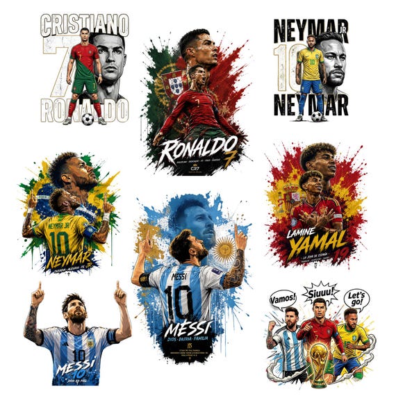 World Cup MEGA bundle, Shirt design, Messi png, Neymar jr, World cup design, CR7 PNG, Shirt Graphics Streetwear Halftone (Digital Download)