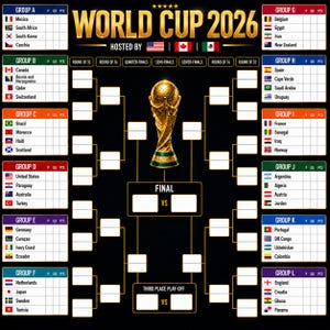 World Cup 2026 Bracket Poster, Groups A-L, Knockout Stage, World Cup knockout Chart (Digital Download)