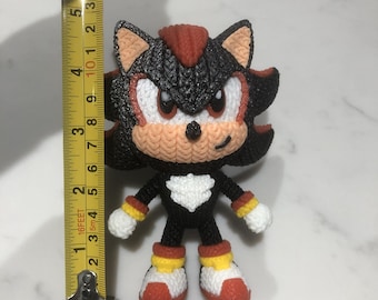 shadow the hedgehog, crochet, knitted, figurine, figure, 3d model