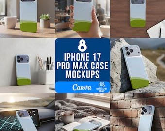 iPhone 17 Pro Max Case Mockups, Mobile Canva Frames (Digital Download)