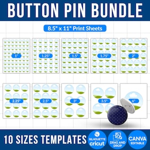 Button Pin Templates Bundle, Blank Pinback Button Template, Custom Badge Circle Sublimation, Canva Frame, Editable Drag and Drop Design