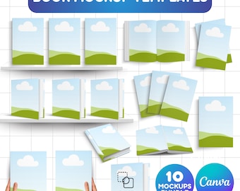 10 Canva Books mockup-sjablonen, bewerkbare canva-lijstboeken, boekomslagmodel, boeksjablonen, paperbackmodel, 3D-model met harde kaft