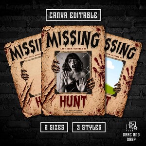 Editable Missing Poster Canva Template, Mystery Party Prop Sign, Horror Party Decor, Missing person,Detective Wanted Party Flyer,Drag & Drop
