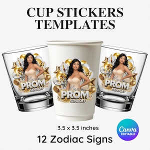 Custom Styrofoam Cup Sticker Template, Prom Send Off, Gold Prom Cup Sticker, Prom Party Favor PNG, Prom 2026, Shot Glass Sticker, Prom Canva