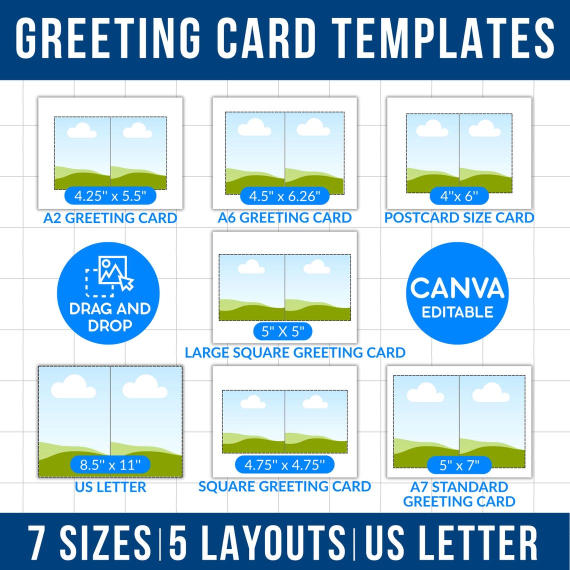 Editable Greeting Cards Templates, 7 Printable Cards, Birthday Card ...