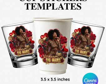 Custom Styrofoam Cup Sticker Template, Big Mama Sticker, Cheetah Print Sticker, Shot Glass Sticker, Leopard Print Foam Cup Design, Girl PNG