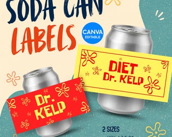 Etiqueta imprimible de Dr. Kelp Soda, etiqueta de Diet Dr. Kelp, dibujos animados bajo el mar, plantilla para recuerdos de fiesta de cumpleaños, envoltorio para lata de refresco, envoltorio de etiqueta de lienzo