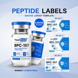 Editable Peptide Labels Templates, BPC-157, Peptide Vial Bottle Sticker, Master Layouts Custom Niimbot Labels, Printable Peptide Therapy