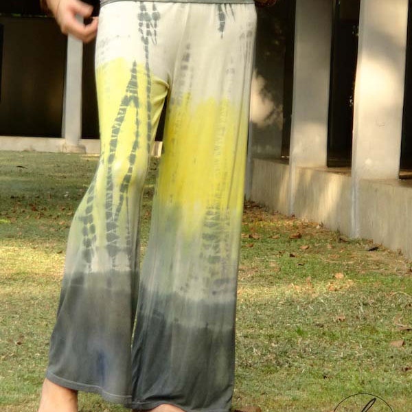 Ombre dye loose fitting cotton jersey yoga pant with fold over waist band.