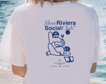 Slow Riviera Social Club - T-shirt unisex con girocollo in Cotone