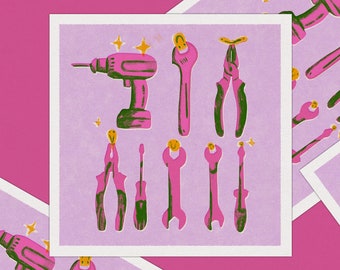 Square Printed illustration - Pink tools of the trade