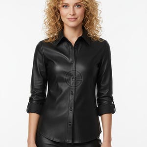 Y2K Lambskin Leather Shirt for Women – Real Lamb Skin, Trendy 90s Retro Streetwear Style