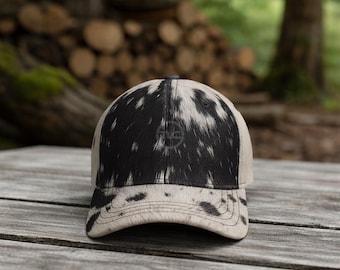 Black White Cowhide Hair On Hide Baseball Cap Genuine Leather Western Handmade Hat Cap
