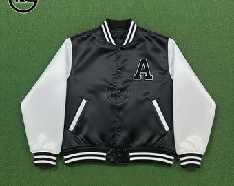 Custom Satin Varsity Jacket - Applique Embroidered Letter Baseball Bomber Unisex