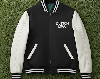 Men’s Varsity Jacket with Leather Sleeves Retro College Letterman Bomber Classic Wool Baseball Jacket