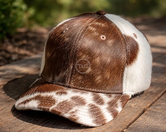 Genuine Cowhide Leather Baseball Cap Hair On Hide Patchwork Western Unisex Hat