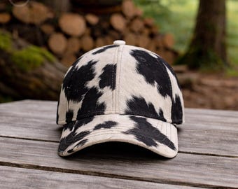 Cowhide Hair On Hide Baseball Cap Handmade Genuine Leather Western Style Unisex Hat