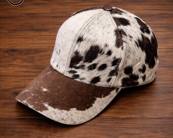 Cowhide Hair On Hide Baseball Cap Genuine Leather Western Hat Handmade Unisex Cap