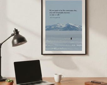 Pinguim Niilista - Arte de Parede Motivacional com Pinguim - Pôster Minimalista com Citação - Decoração Moderna para Escritório - Presente para Mentalidade de Sucesso