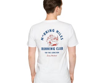 Camiseta com estampa para clube de corrida | Camiseta Morning Miles Running Club | Camiseta com estampa para corredor | Camiseta minimalista para corredor, uniforme para clube de corrida de fim de semana