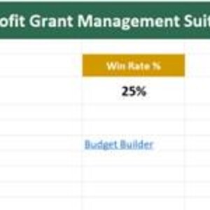 Puede incluir: Una captura de pantalla de Nonprofit Grant Management Suite 2025. La imagen muestra métricas clave: 12 solicitudes de subvención totales, 3 subvenciones concedidas, una tasa de éxito del 25% y 250.000 € en financiación total. También hay enlaces de navegación.