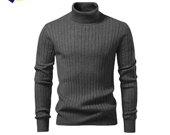 Men's Striped Wool Turtleneck Sweater, Casual Winter Pullover Top