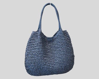 Large Woven Straw Tote Bag, Boho Beach Shoulder Handbag, Natural Fiber Summer Travel