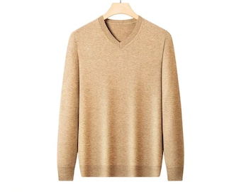 Men's V-Neck Knit Sweater, Oversized Pullover, Minimalist Warm Autumn Winter Knitwear