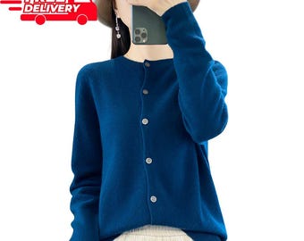 Merino Wool Button Cardigan pullover, Women's Knit Sweater, Minimalist Style