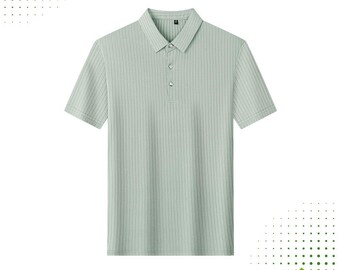 Gestreiftes Herren-Poloshirt aus Baumwolle, atmungsaktives Kurzarm-Sommertop