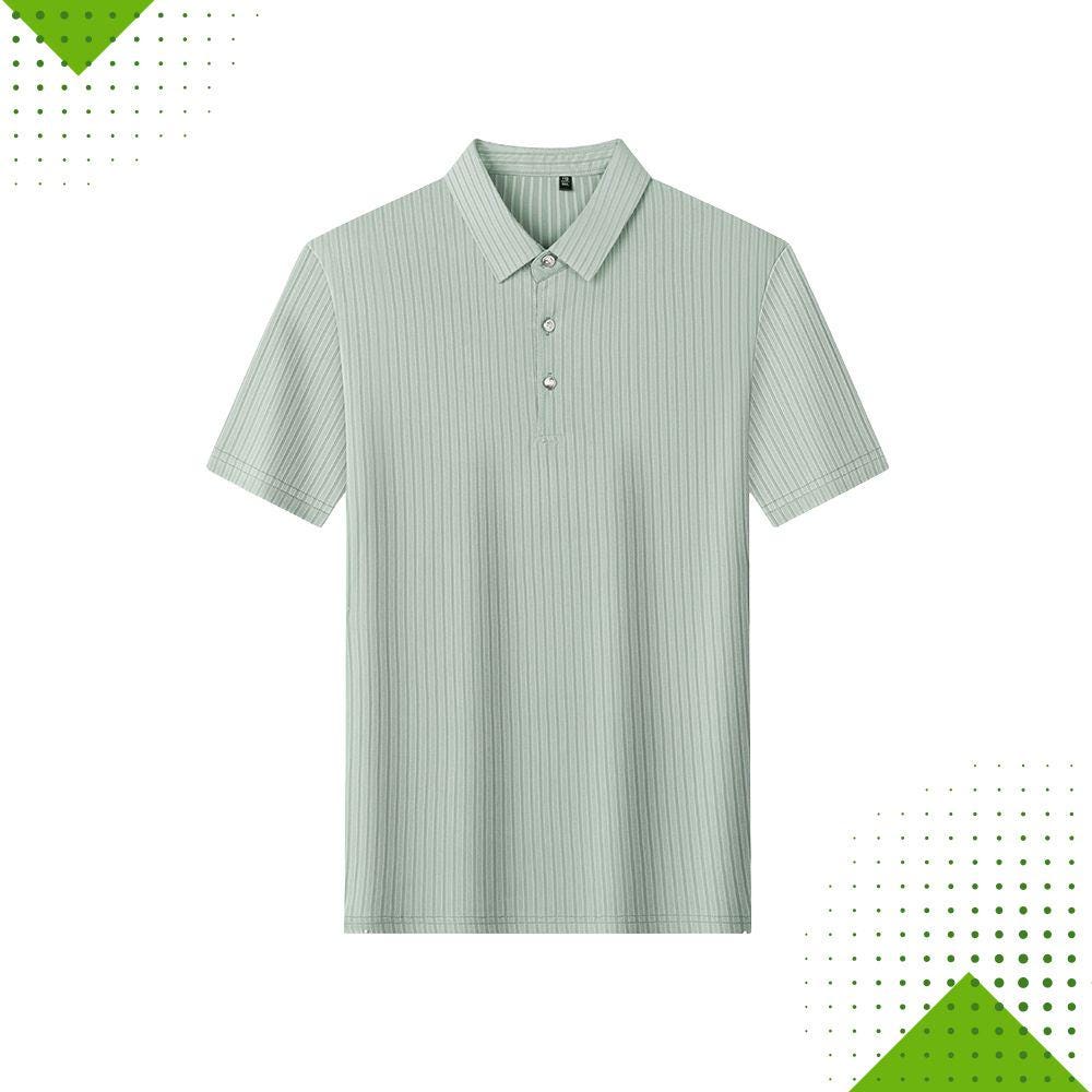 Men's Striped Cotton Polo Shirt, Breathable Short Sleeve Summer Top