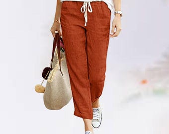 Women's Harem Pants, High Waist Drawstring Trousers, Ankle Length, Spring Summer Casual Wear