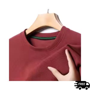 Men's Waffle Knit T-Shirt, Short Sleeve Summer Breathable Tee shirt, knit sweatshirt image 6