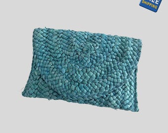 Handmade Straw Envelope Clutch, Boho Summer Beach Bag, Woven Natural Fibers