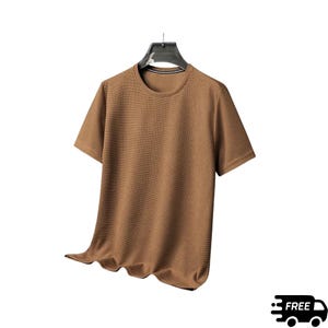 Men's Waffle Knit T-Shirt, Short Sleeve Summer Breathable Tee shirt, knit sweatshirt