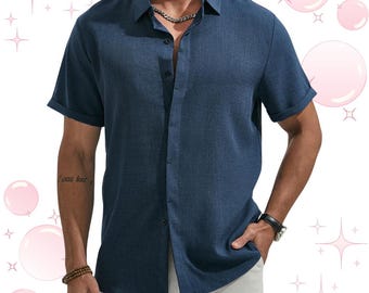 Gift for father, Men's Lightweight Breathable Short Sleeve Shirt, Wrinkle-Resistant Summer Casual Wear