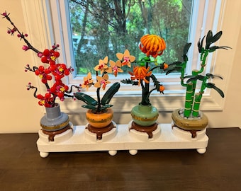 Raised Display Stand for LEGO® Four Gentlemen Collection | Museum-Style Plinth for Plum Blossom, Lucky Bamboo, Chrysanthemum & Mini Orchid