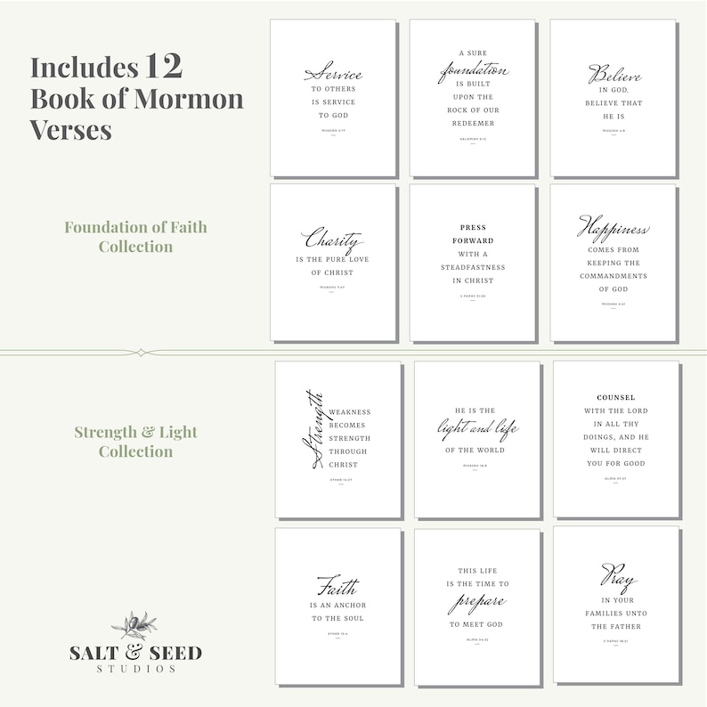 LDS Scripture Wall Art Set of 12 — Book of Mormon Verse Prints ...
