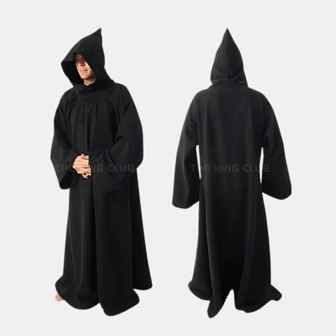 Men’s Black Hooded Monk Robe - Gothic & Spiritual Cloak - Long Tail ...