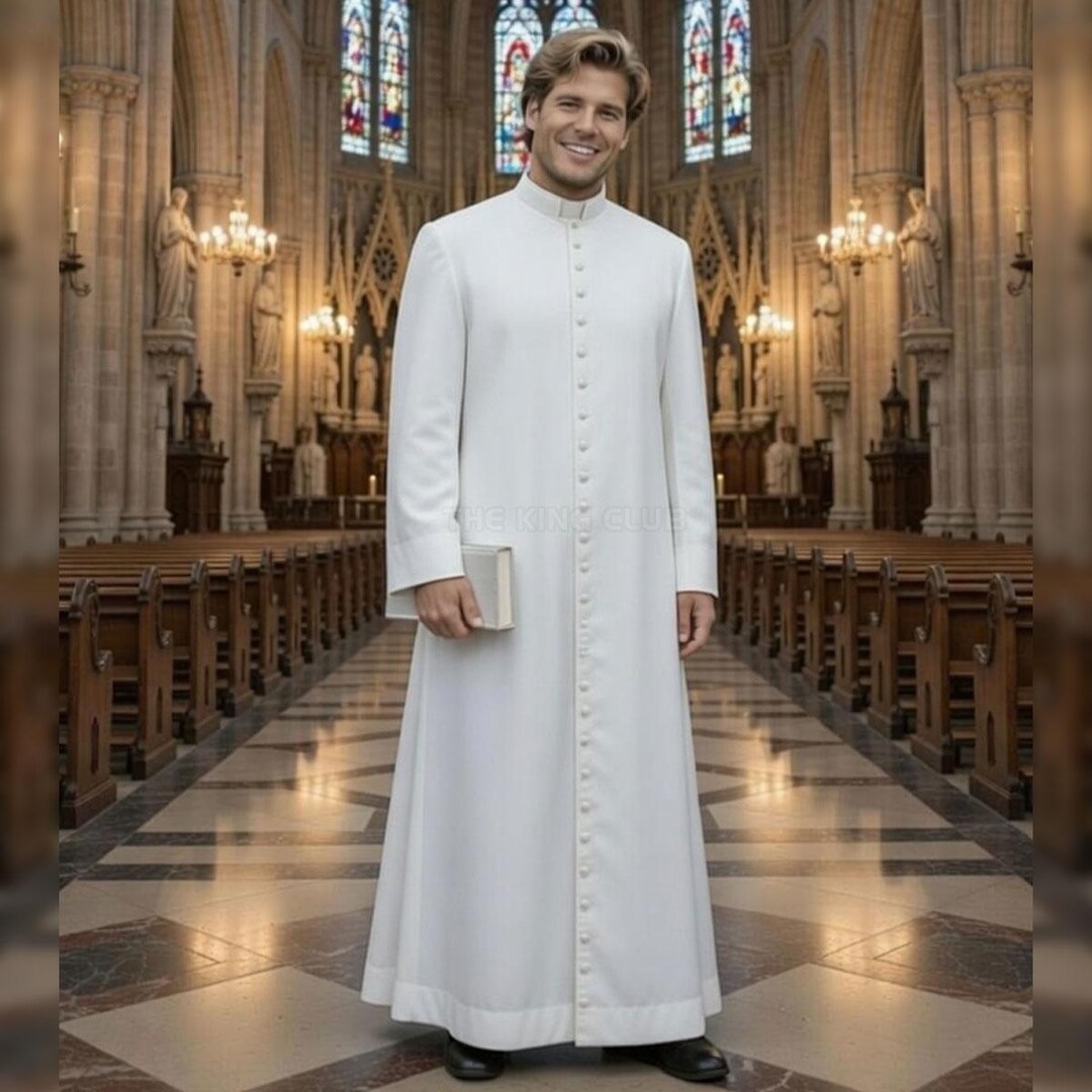 Biblical Priest Robe Costume – White Clergy Cassock – Christian Pastor ...