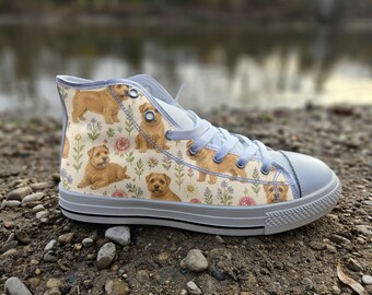Norfolk Terrier Converse Style Shoes, Cute Dog Print Canvas Sneakers, Pet Owner Gift Idea, Whimsical Canine Footwear
