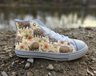 Bushpig Print Converse Style Shoes | Whimsical Wild Animal Canvas Sneakers | Safari Nature Lover Gift
