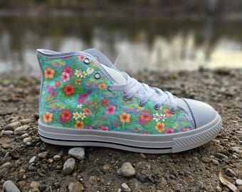Parrotfish Converse Style Shoes | Tropical Ocean Reef Art Canvas Sneakers | Sea Lover Gift