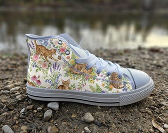 Ocicat Print Converse Style Shoes | Spotted Wildcat Canvas Sneakers | Cat Lover Gift