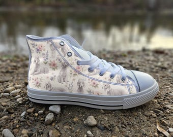 Bedlington Terrier Print Converse Style Shoes | Whimsical Dog Breed Canvas Sneakers for Pet Lovers, Cute Terrier Art Footwear Gift