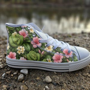 Green Tree Python Converse Style Shoes | Tropical Snake Print Canvas Sneakers | Nature Lover Gift Reptile Footwear