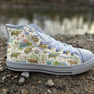Softshell Turtle Print Converse Style Shoes | Whimsical Pond Nature Sneakers | Turtle Lover Gift