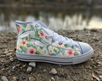 Tarpon Fish Converse Style Shoes, Oceanic Marine Canvas Sneakers for Nature Lovers, Aquatic Animal Footwear Gift