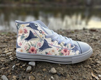 Eagle Ray Converse Style Shoes – Oceanic Marine Print Canvas Sneakers for Nature Lovers | Unique Sea Life Gift