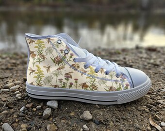Paper Wasps Converse Style Shoes | Botanical Insect Print Canvas Sneakers | Nature Lover Gift
